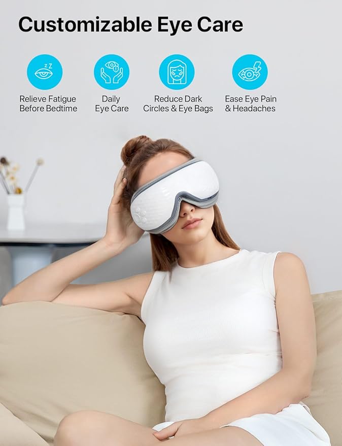 ALLJOY Eye Massager with Heat, Christmas Gifts for Women,White Elephant Gifts for Adults, Bluetooth Music Sleep Mask for Migraine Relief,Eye Strain, Dark Circles & Dry Eyes