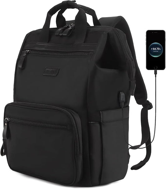 Timeet Laptop Backpack for Women Men, 17 Inch Travel Backpack with USB Charging Port, Water Resistant & Anti-theft for Work College Business, Multifunctional Carry on Backpack, Mousse Black