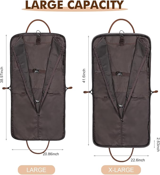 S-ZONE Carry on Garment Bag for Business Travel Canvas Leather Men Suit Cover
