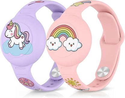 2 Pack Airtag Bracelets for Kids, Soft Silicone Waterproof Hidden Air tag Wristband - Adjustable GPS Tracker Holder Compatible with Apple Airtag Watch Band for Child, Boys, Girls (Pink+Lavender)