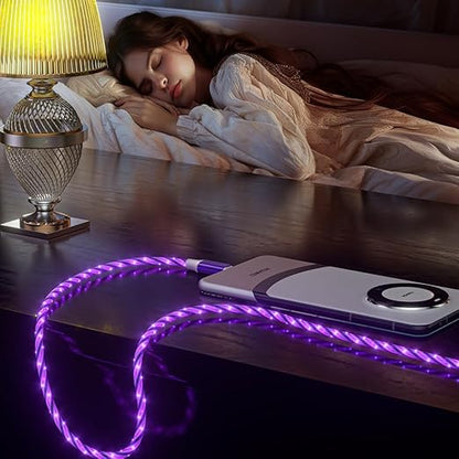 IHAO USB A to C Charger Cable PD Fast Charge and High Speed Sync Visible Starry LED Current Flowing Compatible with All USBC Device-Starry Purple A to C 39Inches