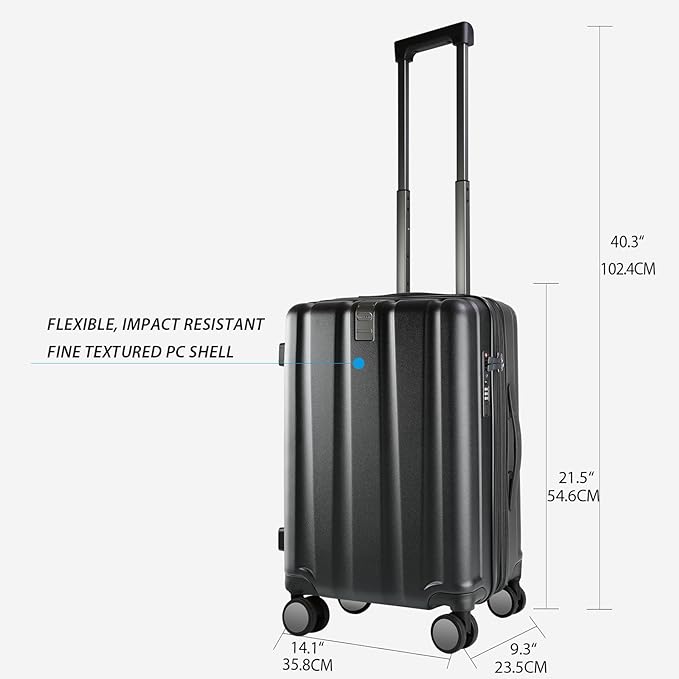 KROSER Hardside Expandable Carry On Luggage with Spinner Wheels & Built-in TSA Lock, Durable Suitcase Rolling Luggage with USB Port, Carry-On 20-Inch, Black