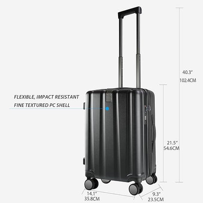 KROSER Hardside Expandable Carry On Luggage with Spinner Wheels & Built-in TSA Lock, Durable Suitcase Rolling Luggage with USB Port, Carry-On 20-Inch, Black