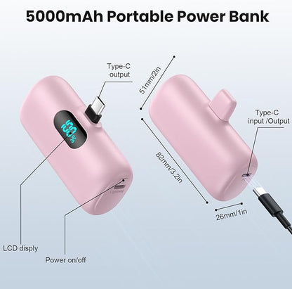 Mini Portable Charger USB C Power Bank,Upgraded 5500mAh PD Fast Charging Battery Pack Built-in USB-C Connector Travel Essential for iPhone17/17Pro/17Pro Max/Air/16 Plus/16Pro Max/15 Series,Android etc