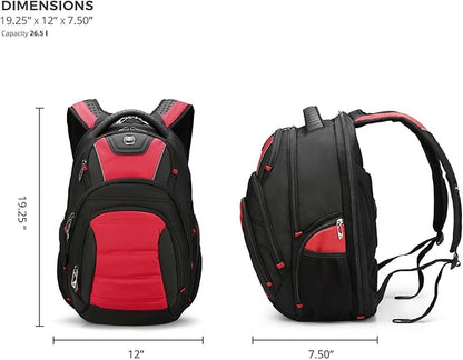 Swissdigital Design Men's Laptop Backpack for College and Business Travel with Integrated USB Charging Port and RFID Protection Fits 15.6" Laptops Black/Red | J14-41
