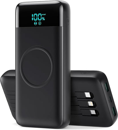 Wireless Portable Charger 40,800mAh with 3 Built-in Cables,15W Wireless Charging 25W PD QC4.0 Fast Charging USB-C Power Bank,7 Outputs Travel Essentials Battery Pack for iPhone 17/16/15/14,Android etc