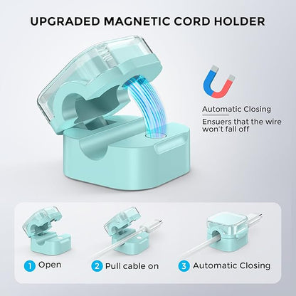 AhaStyle Magnetic Cable Organizer [1s Lock] 6 Pack Cord Cable Holders Clips Strong Adhesive Cable Cord Keeper [Smooth Adjustable] Hide Wire Cord Organizer for Nightstand Kitchen Car Office (Blue)