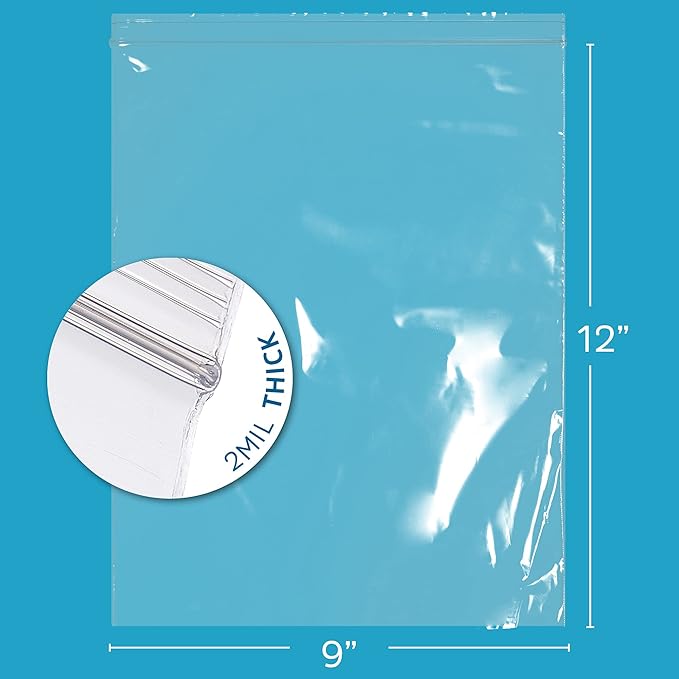 GPI - 9" x 12" Zip Bags, 1000 Count, 2 Mil, Clear Plastic Reclosable Zipper Poly Baggies, with Resealable Lock Seal. for A4 Letter Size Paper, Apparel, Clothing, Food, Home & Office Supplies.
