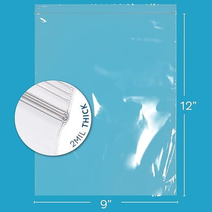 GPI - 9" x 12" Zip Bags, 1000 Count, 2 Mil, Clear Plastic Reclosable Zipper Poly Baggies, with Resealable Lock Seal. for A4 Letter Size Paper, Apparel, Clothing, Food, Home & Office Supplies.