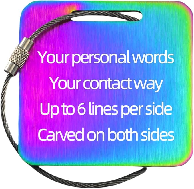 Sturdy Personalized Luggage Tags for Suitcases,Cruise Essentials Travel Tags for Luggage,Travel Bag Labels,Heavy-Duty Stainless Steel Colorfull Square Suitcases Tags no icon
