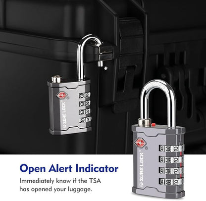 SURE LOCK TSA Accepted 4 Dig Heavy Duty Big Combination Luggage Padlock All Metal Travel Lock for Equipment Hard Case Luggage Gun Case Gym Locker Pelican Vault Lock (2, Grey)