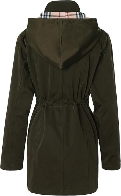 SaphiRose Women's Long Hooded Rain Jacket Outdoor Raincoat Windbreaker