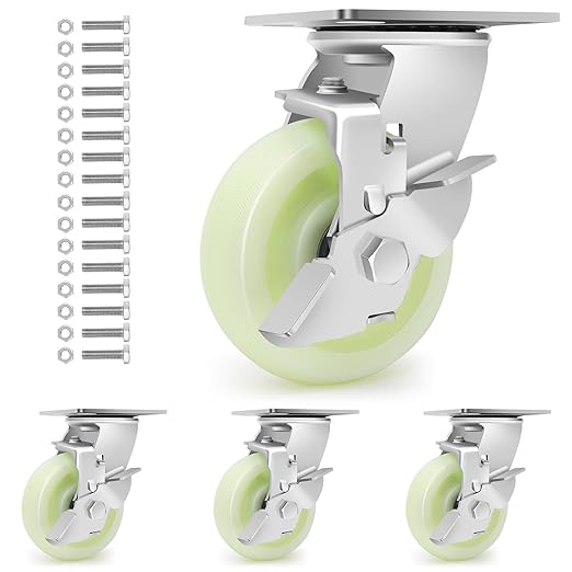 W B D WEIBIDA Heavy Duty Caster Wheels 5 Inch - 3500 LBS, PP Plate Castor Set of 4 with Double Ball Bearings, Non-Marking Quiet Industrial Swivel Casters for Hand Trucks, Carts, Industrial Equipment