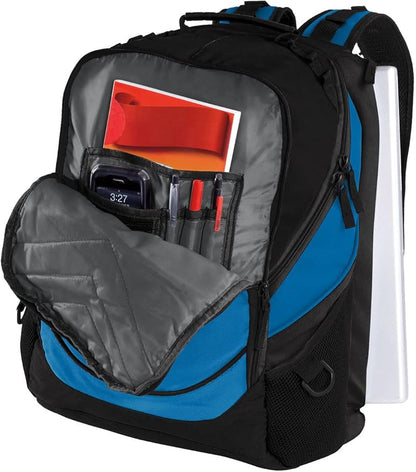 TEEAMORE Custom Travel Laptop Backpack Add Your Embroidered Text Computer Water Resistant Bag Shock Blue Black