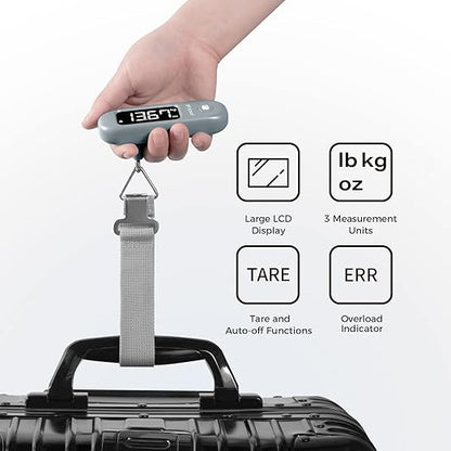 pack all 110 Lbs Luggage Scale, Digital Handheld Baggage Scale, Travel Suitcase Weight Scale with LCD Display, Battery Included, Rock Grey