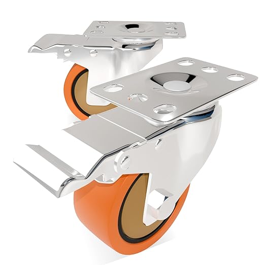 3 Inch 304 Stainless Steel Caster Wheels with Brake, Set of 2, 360° Swivel Rust-Resistant Industrial Casters for Kitchen, Restaurant, Lab, Hospital, Furniture, Workbench