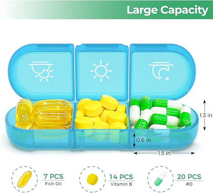 PULIV Weekly Pill Organizer 3 Times a Day, Portable Travel Pill Box 7 Day with Large Pill Containers, Light-Proof Pill Case for Vitamins, Medication, Supplements and Fish Oils (Blue)