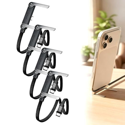 240W Braided Fast Charge Cable With Built-in Phone Stand, 2026 Upgrade T-Shaped Foldable Durable USB-C Cord, 90 Degree USB C Cable Right Angle Multi-Functional Charger Cord, Type-C to Type-C (4Pcs)