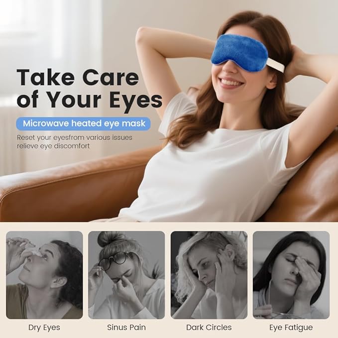 Microwave Heated Eye Mask, Steam Warm Compress for Dry Eyes, Work with Relieve, Blepharitis & Stye Treatment (Blue) - 2 Pack