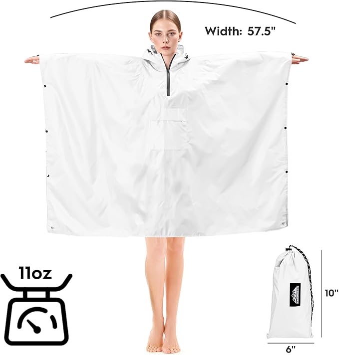 Bruvoalon 3-in-1 Rain Poncho with 1/4 Zip & Chest Pocket, Waterproof, Sunshade, Ground Mat for Adults & Youth Emergency