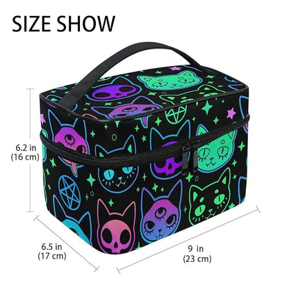 Cosmetic Bag Rainbow Cat Witchcraft Moon Star Travel Makeup Organizer Bag Portable Train Case for Women Girls