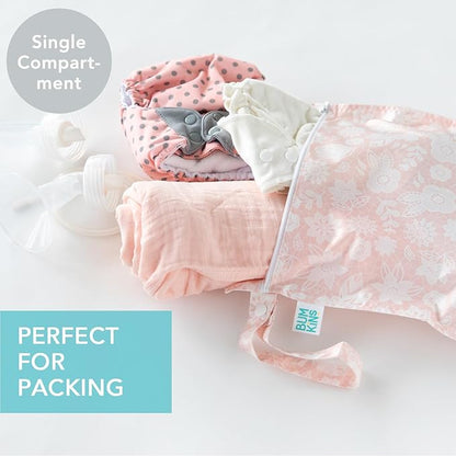 Bumkins Waterproof Wet Bag for Baby, Travel, Swim Suit, Cloth Diapers, Pump Parts, Pool, Beach, Gym Clothes, Toiletry, Hook to Stroller, Daycare, Zipper Reusable Wetdry Packing Pouch, Lace Pink