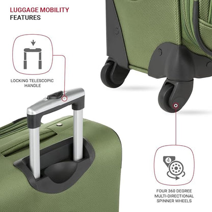 SwissGear Sion Softside Expandable Luggage with Spinner Wheels, Evergreen, Checked-Medium 25-Inch