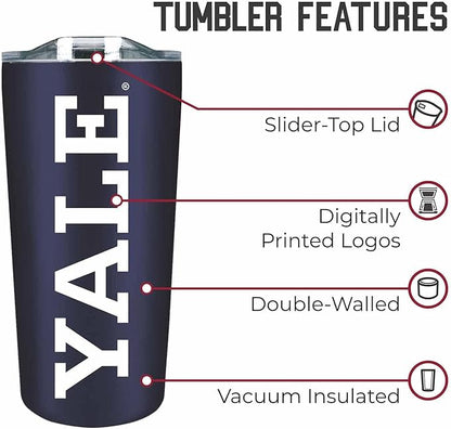 Campus Colors NCAA Stainless Steel Tumbler perfect for Gameday - 18 oz - Double Walled - Keeps Drinks Perfectly Insulated (Yale Bulldogs - Navy)