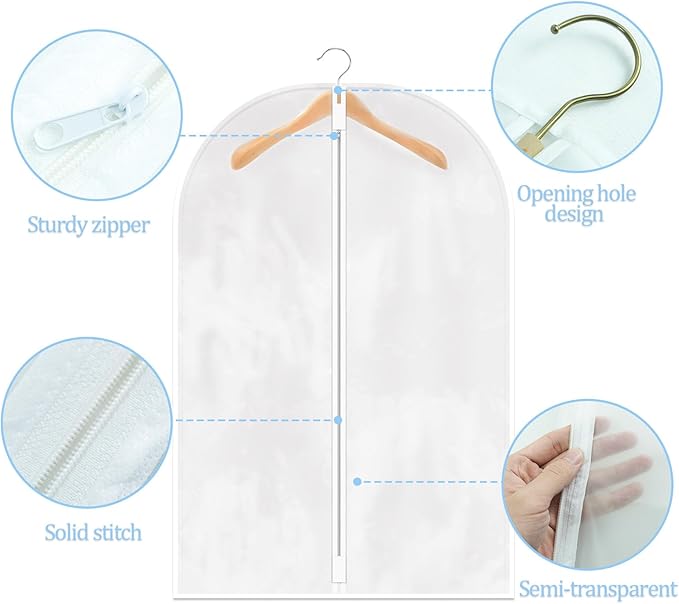TORONTOKYO 25 Pack 55" Hanging Clear Plastic Garment Bags with Zipper Translucent Long Dress Bags Clothes Cover for Closet Storage and Travel
