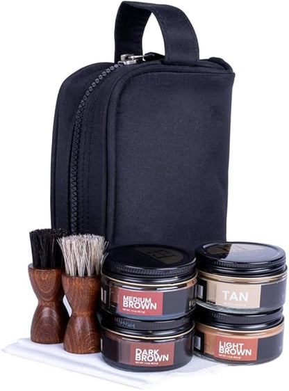 FootFitter Premium Shoe Cream Polish Kit, Creams, Shine Cloths, Applicators & Travel Bag for Leather Shoe Care & Touch-Ups
