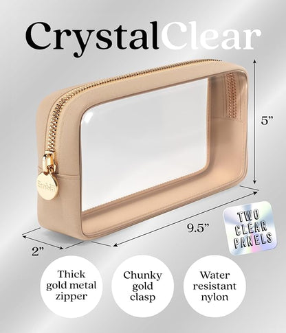 Clear Makeup Bag Zipper Pouch, Transparent Cosmetic Case Organizer, TSA Approved Travel Toiletry Case, Travel Accessories Essentials Makeup Tote for Women, Small Cute Make up Bag for Purse - Sand