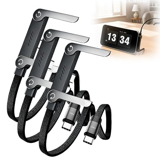 Fliwos 240W Braided Fast Charge Cable with Built-in Phone Stand, Type-C Charging Cable with Adjustable Phone Holder, Multi-Functional Charger Cord for Laptop, Smartphone and Tablet (Black 3Pcs)