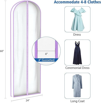 Zilink 72” Clear Garment Bags for Long Dresses Wedding Dress Bags for Gowns Long with 3" Gussted Dress Storage Bags Hanging for Long Evening Dresses, Winter Fur Coat, Prom Dresses, 4-Pack