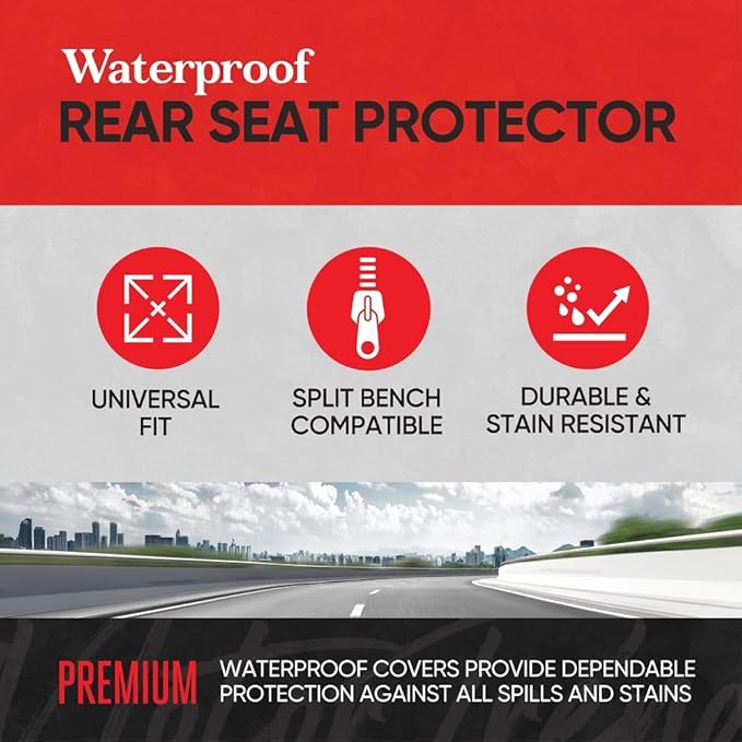 Motor Trend AquaShield Neoprene Waterproof Seat Covers for Trucks - Black 60/40 Split Bench Rear Seat Cover - Carseat Cover Automotive Back Seat Protector - Car Accessories for Kids & Dogs