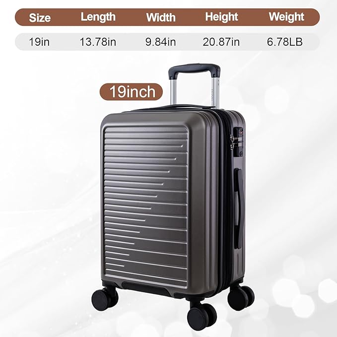 OUZZO Carry On Luggage with Spinner Wheels 19 Inch PC Expandable Hardshell Suitcases Lightweight Travel Luggage TSA Lock Business Trip (grey, carry on 19")