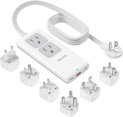 Universal Travel Adapter Kit, VINTAR International Power Adapter with 5ft Extension Cord, 2 Outlets and 3 USB, Type A/C/D/G/I/M Plug for EU/UK/India/Africa/US, Power Strip for Travel Home Cruise Ship