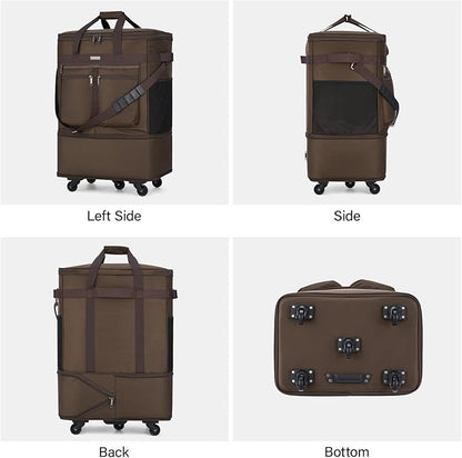 MILADA Expandable Luggage Bags for Travel Foldable Suitcase with Wheels Collapsible Rolling Travel Duffle Bag Lightweight Large Suitcases without Telescoping Handle, Coffee