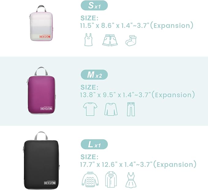 Cambond Compression Packing Cubes for Travel Women - Expandable Travel Bags Luggage Organizers Travel Essentials Compression Cubes for Travel Carry on Suitcases Organizer