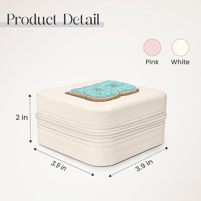 SANDJEST Personalized Jewelry Box, White Travel Jewelry Box with Initial B, Small Monogrammed Jewelry Case Organizer for Girls Women Teen Kids, Mini Travel Essentials Gifts for Birthday Christmas