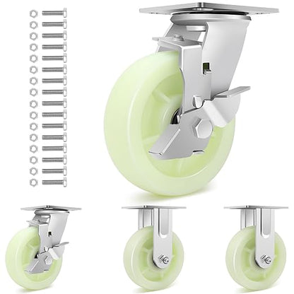 W B D WEIBIDA Heavy Duty Caster Wheels 6 Inch - 4500 LBS, PP Plate Castor Set of 4 with Double Ball Bearings, Non-Marking Industrial Swivel Casters for Hand Trucks, Carts, Industrial (2 Brake 2 Rigid)
