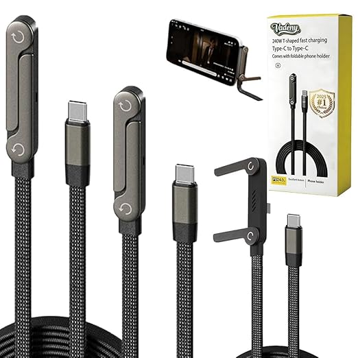 Charge Stand 2 in 1 Cable,240w Fast Charging Cable with Built-In Holde,Invisible Holder Charger Cables,360° Rotation,5ft USB C Nylon Braided High-Speed Charger Cord for Phone,Tablets,Laptops(C-C,3PCS)