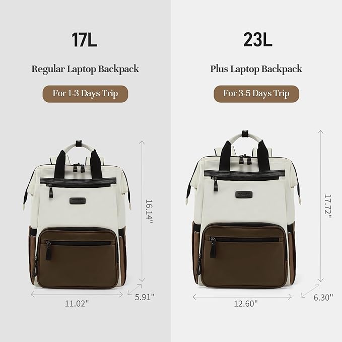 Timeet Laptop Backpack for Women Men, 17 Inch Travel Backpack with USB Charging Port, Water Resistant & Anti-theft for Work College Business, Multifunctional Carry on Backpack, White-brown