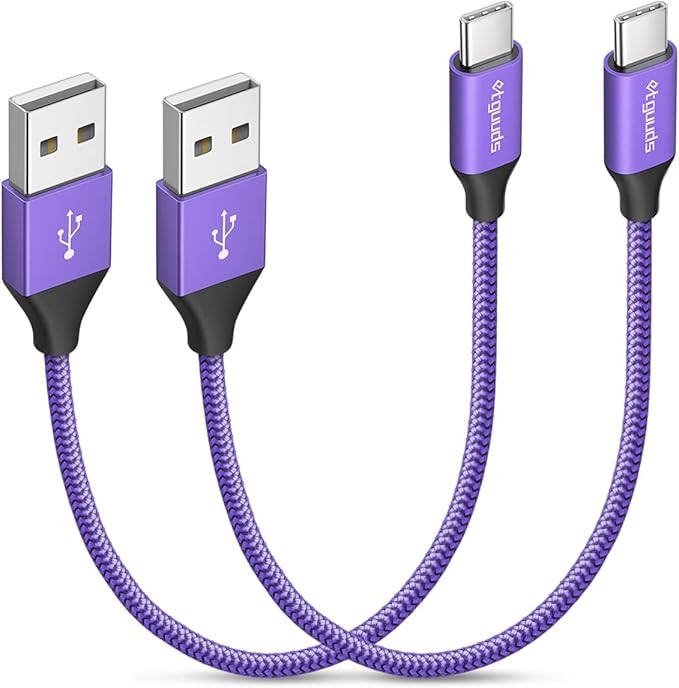 etguuds USB to USB C Cable 1ft, 2-Pack USB A to Type C Charger Cord Fast Charging for Samsung Galaxy A17 A16 A15 A26 A36 A56, S25 S24 S23 S22 S21 S20 S10 Note 20, for iPhone 17 16 15, Moto, Purple