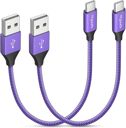 etguuds USB to USB C Cable 1ft, 2-Pack USB A to Type C Charger Cord Fast Charging for Samsung Galaxy A17 A16 A15 A26 A36 A56, S25 S24 S23 S22 S21 S20 S10 Note 20, for iPhone 17 16 15, Moto, Purple