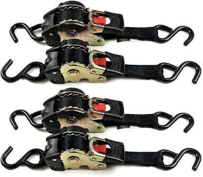 DC Cargo Mall Auto Retractable Ratchet Straps (4-Pack) 1” x 6ft, Heavy Duty, 1,522lb Break Strength – Tie Down Straps for Cargo, Truck, Trailer, Motorcycle, Boat
