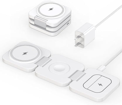Wireless Charger for iPhone, KU XIU 3 in 1 Travel Charging Station for iPhone 17/16/15/14/13/12 Series, 5W Foldable Charger for Apple Watch10/9/8/7/6/5/4/3/SE, for Airpods 4/3/2/Pro