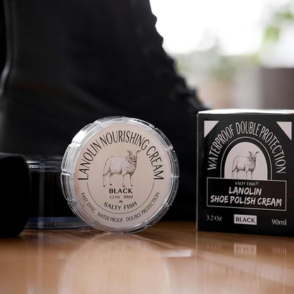 SALTY FISH Shoe Polish Cream 3.2Oz, Lanolin Shoe Polish Kit with Shoe Shine Sponge, Condition Waterproof Restore Shoe Boot
