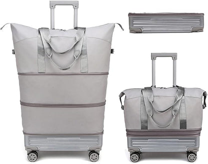 DOJUNS Rolling Duffle Bag with Detachable Wheels, 2025 Upgrade Expandable Foldable Suitcase for Travel, Collapsible Luggage Carry on Duffel Overnight Weekend Bag (Gray)