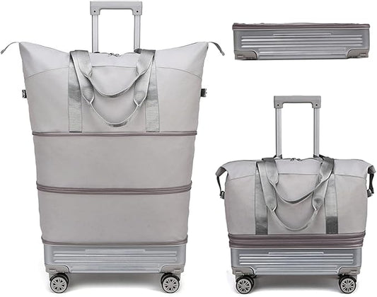 DOJUNS Rolling Duffle Bag with Detachable Wheels, 2025 Upgrade Expandable Foldable Suitcase for Travel, Collapsible Luggage Carry on Duffel Overnight Weekend Bag (Gray)