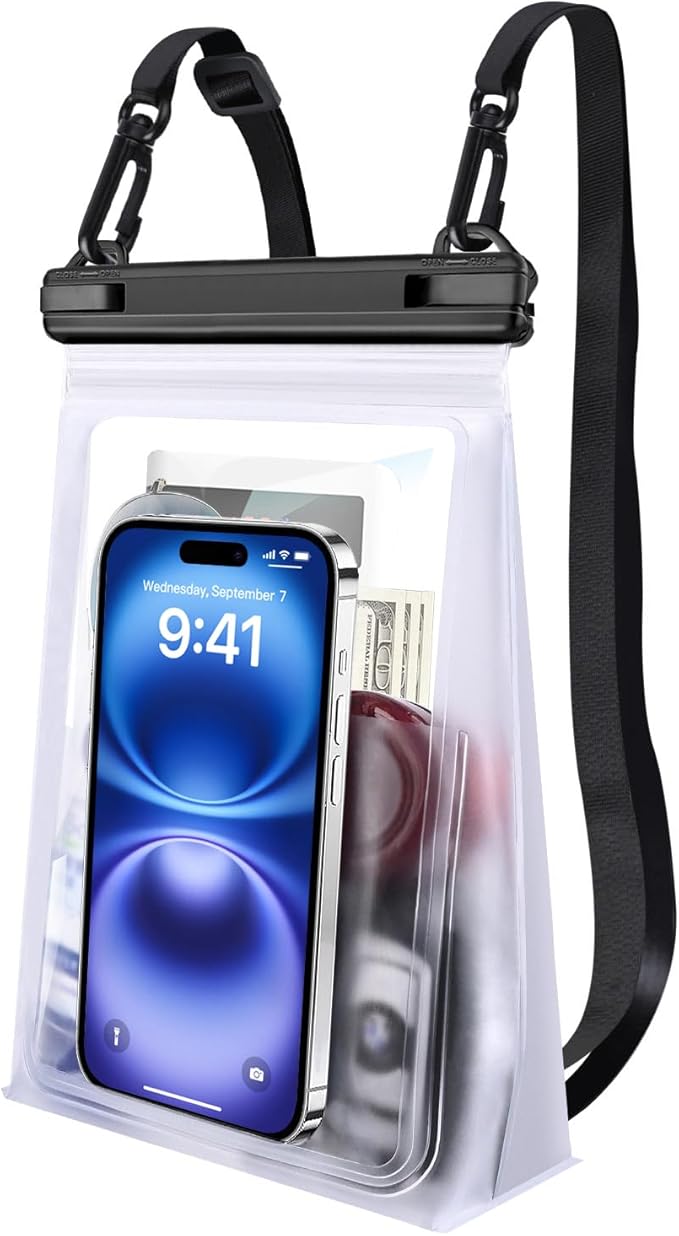 Large Waterproof Phone Pouch [with Sealing Strip], Cell Phone Dry Bag for iPhone 17 16 15 14 Pro Max Galaxy S25 S24 S23 S22 All Devices, Floating Water Proof Bag for Beach Water Park White